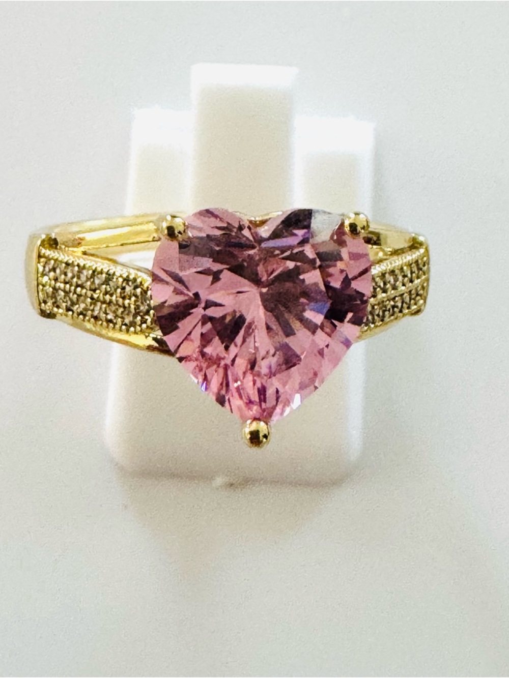14K Gold Plated Ring with Heart-Shaped Pink Stone. Size 9. New